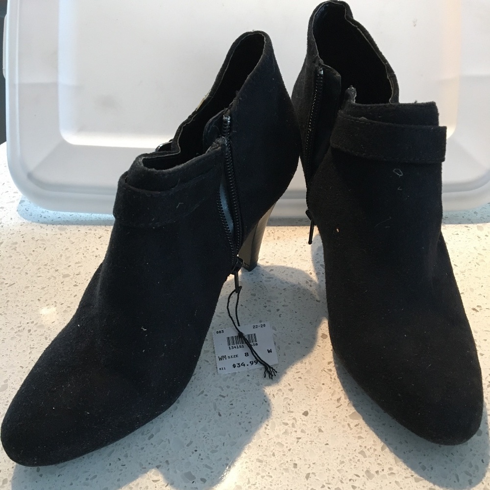 Black, Suede-like Heeled Bootie